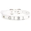Wholesale Custom Waterproof Dog Collar Solid Color PU Leather Rhinestone Name Letters DIY Personalized Pet Collar Small