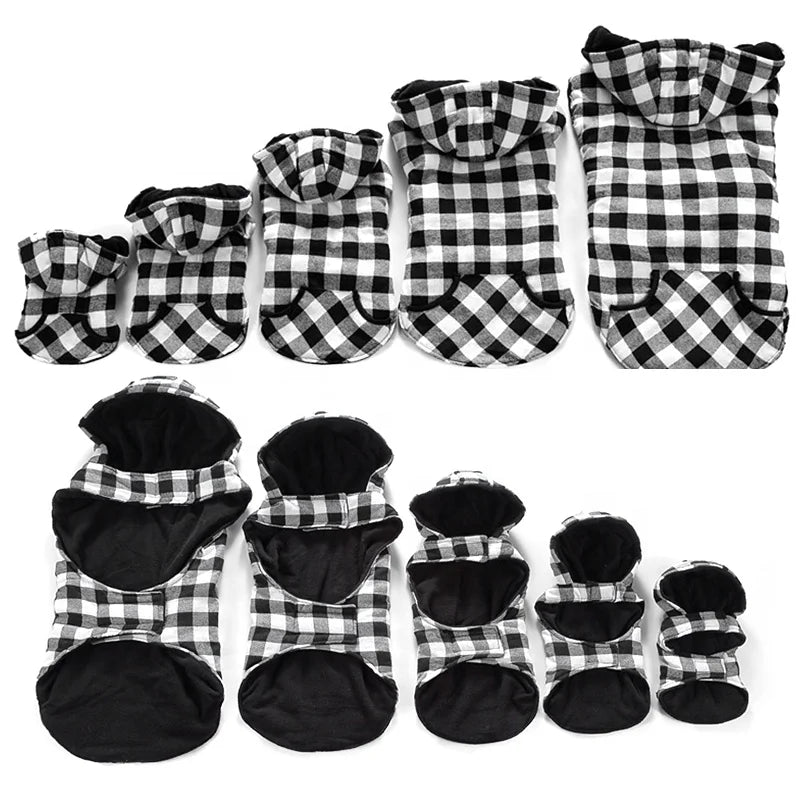 Classic Grid Luxury Cotton Padded Polyester Winter Coat for Big Dogs XL/XXL Autumn Season Pet Apparel with Harness Hole Leash