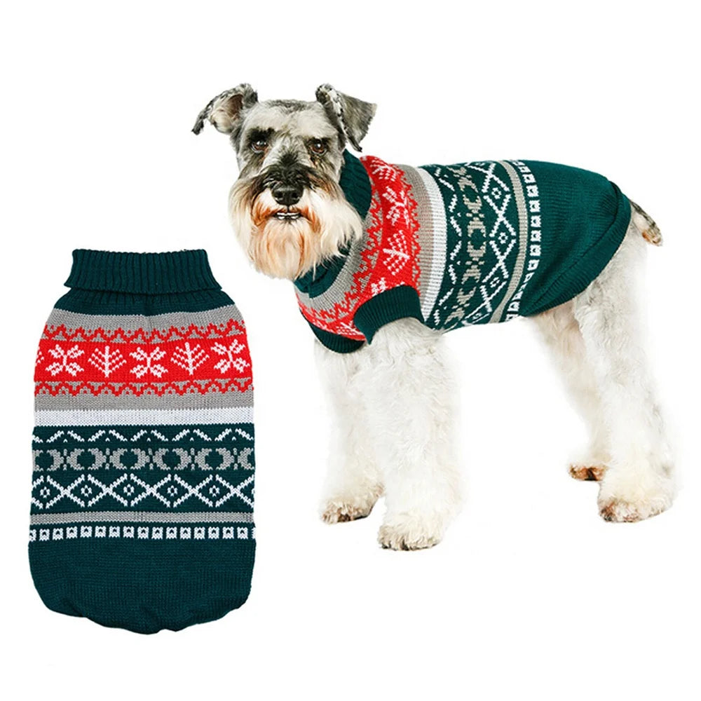 Christmas Fair Isle Pattern Eco-Friendly Acrylic Dog Sweater Pink Turtleneck Pullover Geometric Print Warm Winter Clothes for