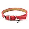 Adjustable Genuine Leather Cat and Dog Collars with Small Bell High Quality in Solid Color 6 Sizes Available