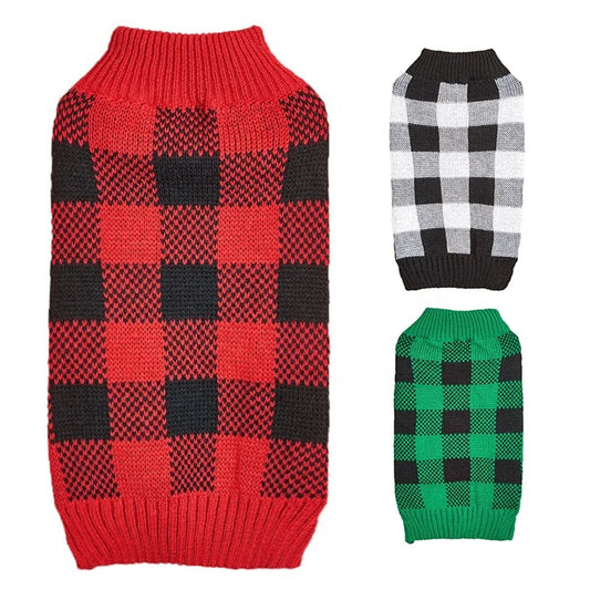 Classic Checkered Pattern Simple Sport Dog Sweater All-Match Contrast Color Designer Style Winter Pet Coat XS Size
