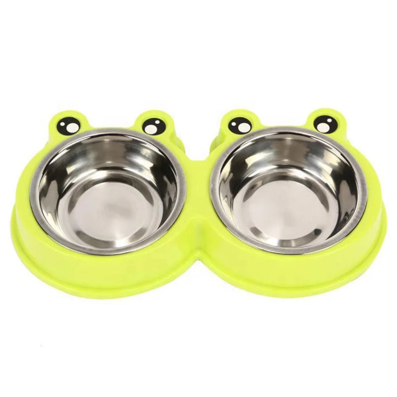 Cute Cartoon Frog Design Large Metal Bowl Candy Color Double Bowls with Stainless Steel for Small Dogs & Cats Solid Pattern