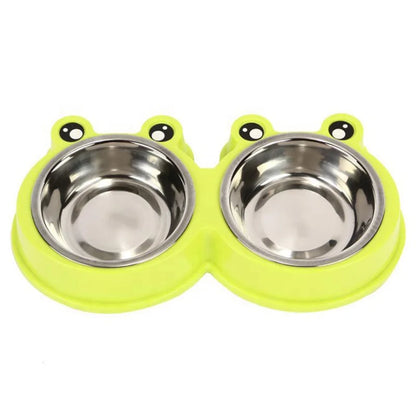 Cute Cartoon Frog Design Large Metal Bowl Candy Color Double Bowls with Stainless Steel for Small Dogs & Cats Solid Pattern