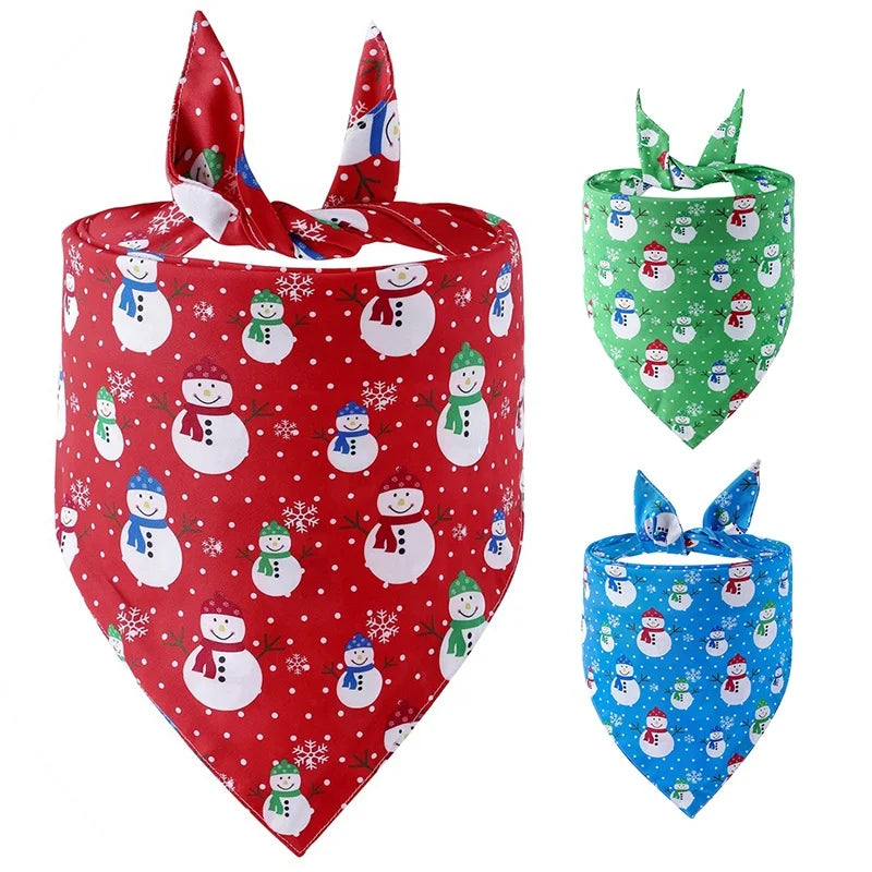 Adjustable Triangle GorisPet Eco-Friendly Durable Pet Bandana Cute Summer Winter Holiday Snowman Print Linen Cotton Polyester
