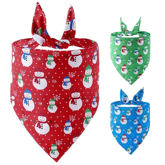 Adjustable Triangle GorisPet Eco-Friendly Durable Pet Bandana Cute Summer Winter Holiday Snowman Print Linen Cotton Polyester