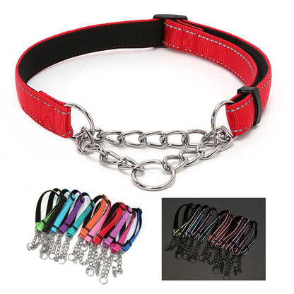 Reflective Modern Luxury Nylon+Metal Dog Collar P-Chain Anti-Burst Shockproof Adjustable Safety Chain Durable Outdoor Use