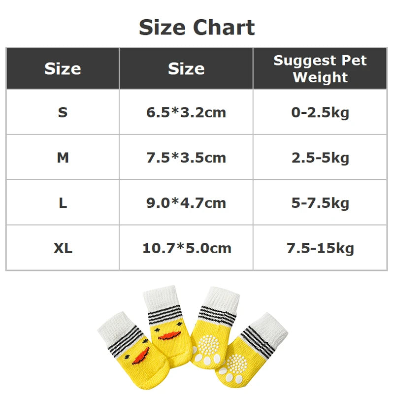 Cute Cartoon Duck Paw Anti-Slip Rubber Dog Socks Fashion Style Waterproof Pet Sock Shoes with Grip Knitted Animal Pattern