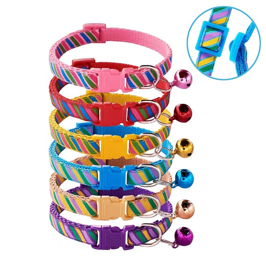 Hot Selling Reflective Diagonal Pattern Printed Pet Nylon Collar Soft Adjustable Small Bell Buckle Closure for Dogs & Cats