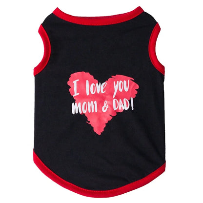 Pet Dog Vest 'I Love You Mom Dad' Printed Cotton-Polyester Tank Top Cute Heart Design Comfortable Modern Simple Small