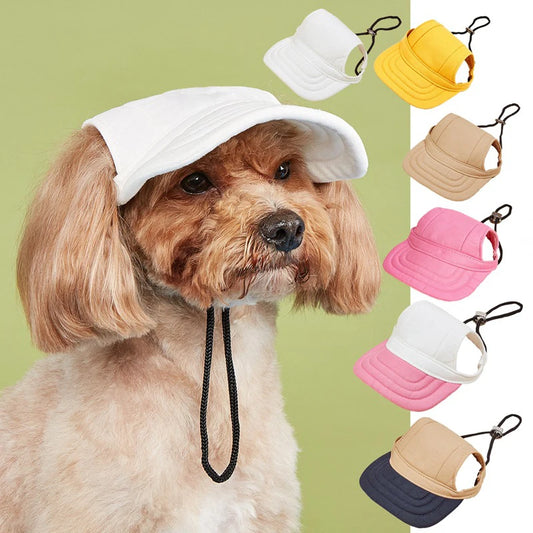 Canvas Pet Baseball Cap Ear Holes Adjustable Sun Visor Hat for Dogs Cats Solid Ins Breathable Summer Outdoor Accessory Multiple