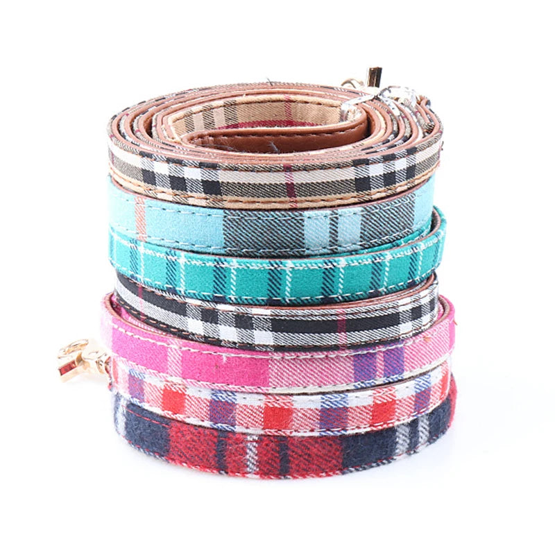 British Western Plaid Pet Dog Leash Classic Tartan Pattern PU-lined Durable Comfortable Walking Lead for Small Medium Dogs Cats