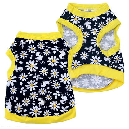 Floral Pattern Cotton Pet Tank Top for Summer Fashionable Sweet Daisy Flowers Birds Print Cute Style for Dogs for Spring Season