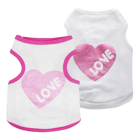 Wholesale Cute Love Heart Printed Eco-Friendly Dog T-Shirt Cheap Price Summer Apparel for Pets Cotton Size XS Spring/Summer