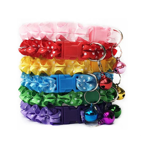 High Quality Luxury Elegant Polyester Dog & Cat Collar Cute Dots Airtag Ring Braided Quick Release Bell Small Animal Friendly