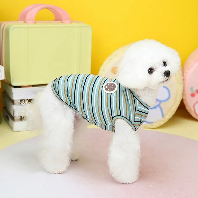 GorisPet 100% Cotton Soft Fabric Smiling Face Dog Printed Rainbow Striped Summer Vest Classic Pet Tank XXL XL Sizes Spring