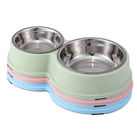 Anti-Skid Double Bowls Pet Smart Feeder Small Large Rounded Stainless Steel Waterproof Solid Pattern Reptiles Food Bowl