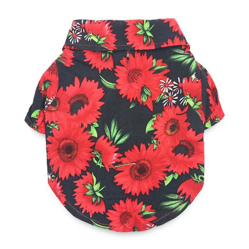 Modern Hawaii Style Floral Printed Cotton Polyester Dog Vest for Summer Spring and Fall Seasons