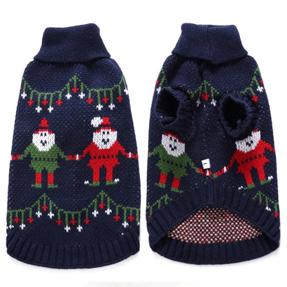 GorisPet Christmas Geometric Pattern Blue Dog Sweater Winter Knit Pet Jumper Nordic Style Foldable Washable Acrylic Durable