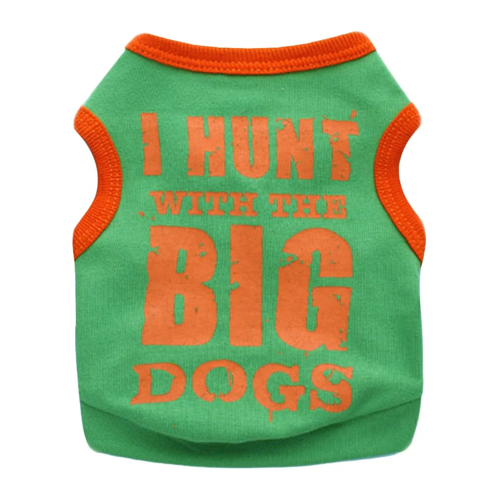 Funny 'I HUNT BIG DOGS' Summer T-Shirt for XL Pets Breathable Cotton Polyester Printed Accessory Pet Clothing Cheap Price