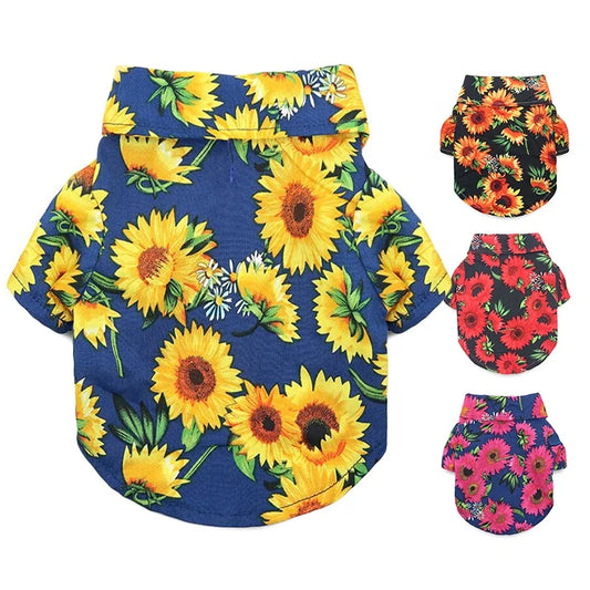 Modern Hawaii Style Floral Printed Cotton Polyester Dog Vest for Summer Spring and Fall Seasons
