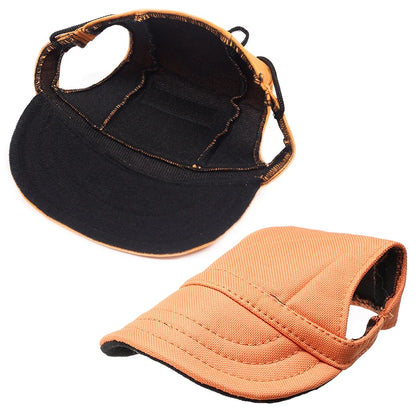 Pet Baseball Cap Adjustable Chin Strap Open Ear Design Dog Sun Visor Hat Solid Pattern Breathable Eco-Friendly Soft Canvas