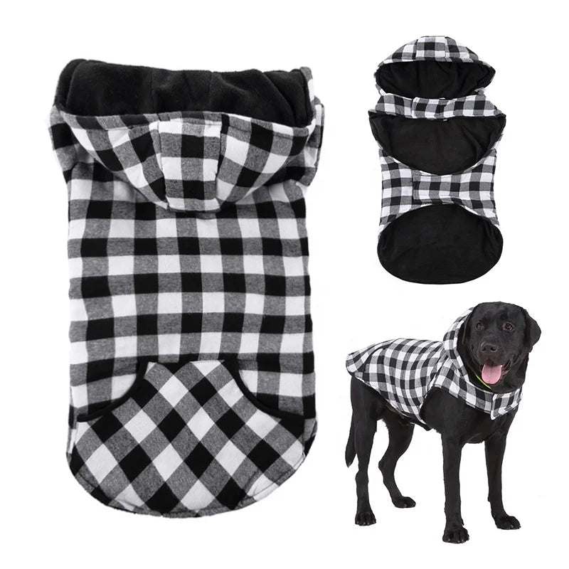 Classic Grid Luxury Cotton Padded Polyester Winter Coat for Big Dogs XL/XXL Autumn Season Pet Apparel with Harness Hole Leash