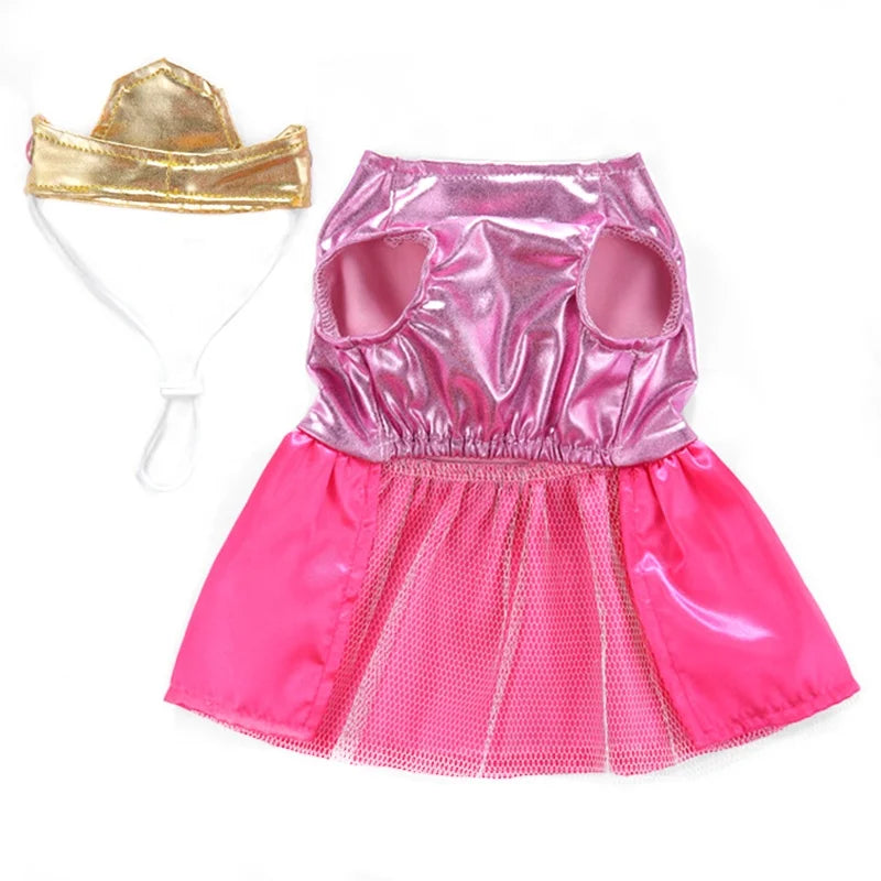GorisPet Luxury Cute Pink Princess Dog Dress XL Polyester Pet Clothes Crown Headband Winter Summer Spring Solid Printed Coat