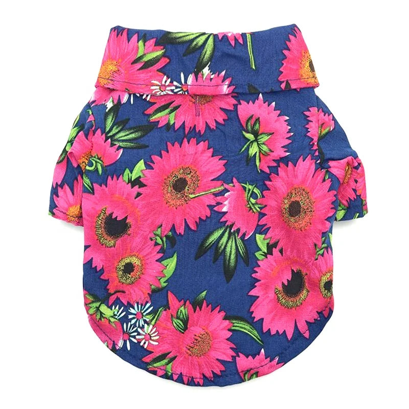 Modern Hawaii Style Floral Printed Cotton Polyester Dog Vest for Summer Spring and Fall Seasons