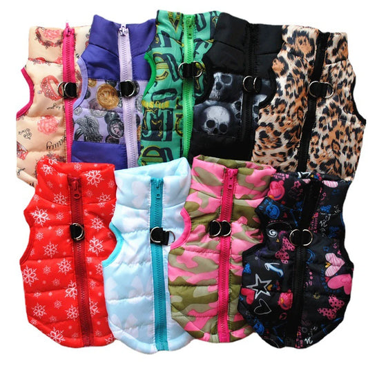 Warm Polyester Padded Leisure Mediterranean Design Dog Harness Vest Pet Winter Coat with Geometric Pattern