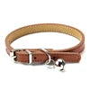 Adjustable Genuine Leather Cat and Dog Collars with Small Bell High Quality in Solid Color 6 Sizes Available