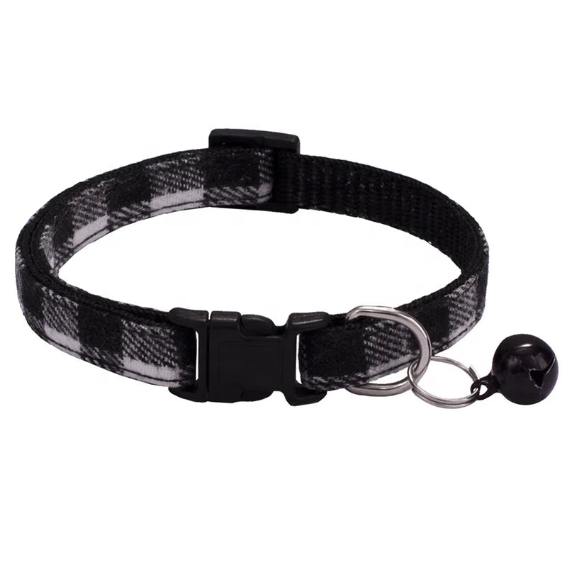 High Quality Adjustable Nylon Dog Collar Classic Plaid Design with Colorful Bell for Small Pets' Training