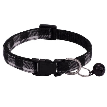 High Quality Adjustable Nylon Dog Collar Classic Plaid Design with Colorful Bell for Small Pets' Training