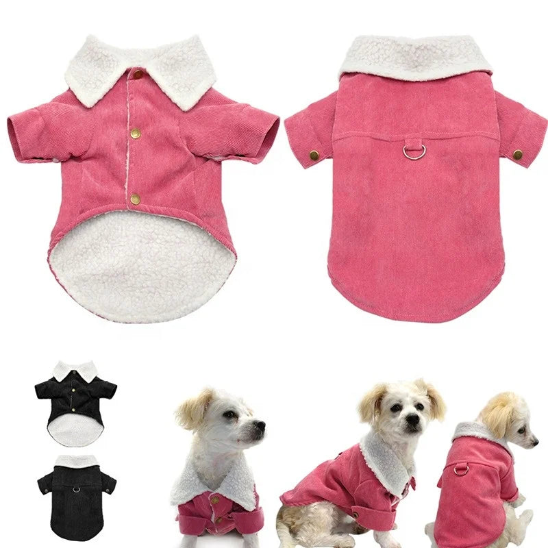 Hot Sale Luxury Wool Material Winter Pet Coat Dogs S-XXL Traditional Style Corduroy Cotton Popular Clothes With Leash Ring