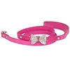 Luxury Small PU Leather Dog Collar Silver Rhinestone Bow Knot Soft Solid Animal Pattern ABS Cotton Free Cat Friendly Pet Leash