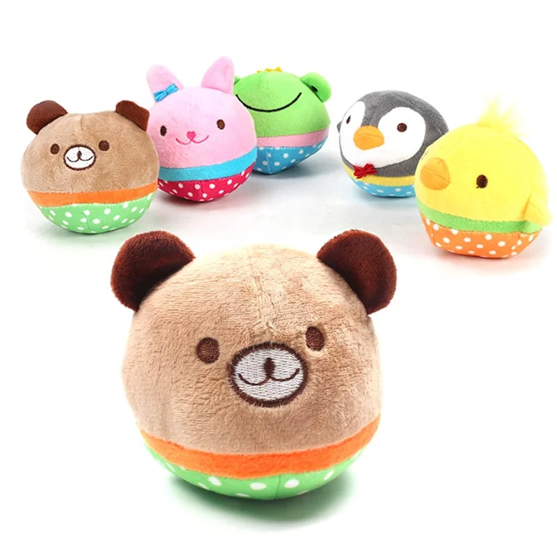 Cute Small Animal Eco-Friendly Plush Dog Toy Rabbit Penguin Chick Bear Ball Shaped Squeaky Toy Bulk