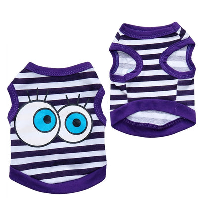 Wholesale XS Size Cotton Dog Clothes with Big Eyes Stripes XS Wag a Tude T-Shirt Summer/Spring Cartoon Style Shirt for Dogs