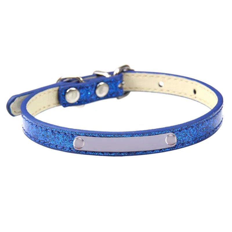 Low MOQ Shining PU Dog Collar with Custom Logo Solid Pattern Cat Neck Collars in XL XXL Sizes Engraved ID Name