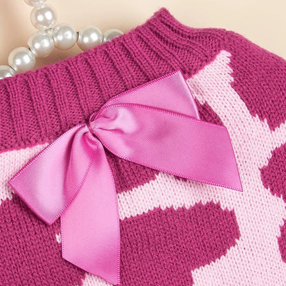 Super Cute Eco-Friendly Small/XS Size Pink Bowknot Sweet Heart Dog Winter Sweater Animal Pattern Pet Apparel Valentine's Day