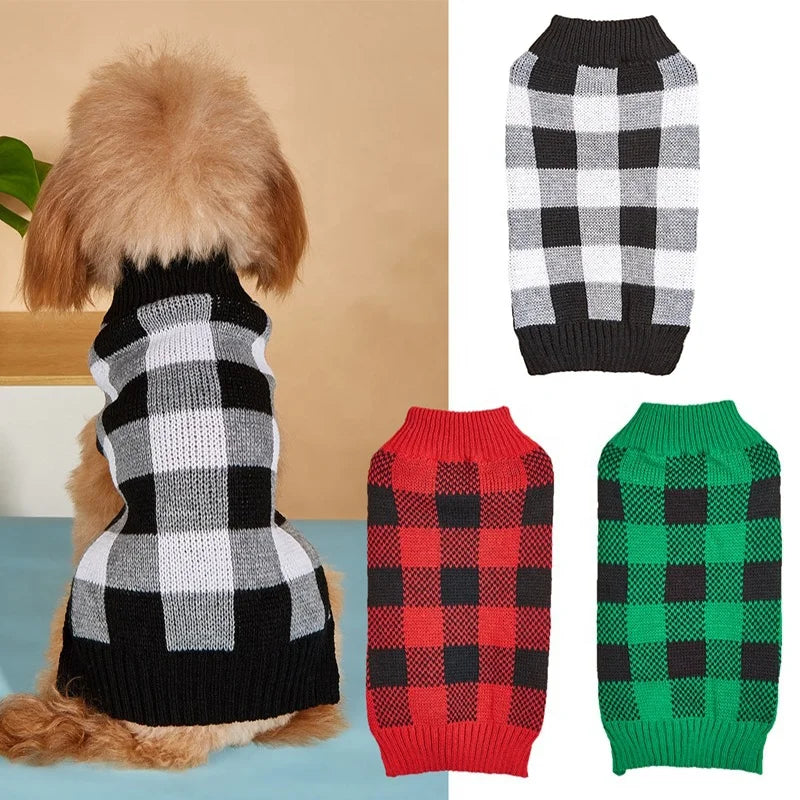 Classic Checkered Pattern Simple Sport Dog Sweater All-Match Contrast Color Designer Style Winter Pet Coat XS Size