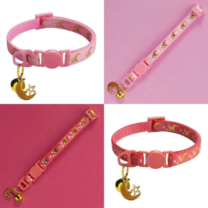 Colorful Shining Star Moon Pet Nylon Collar Soft Adjustable Small Bell Print Buckle Closure for Cats Dogs Pets Accessories
