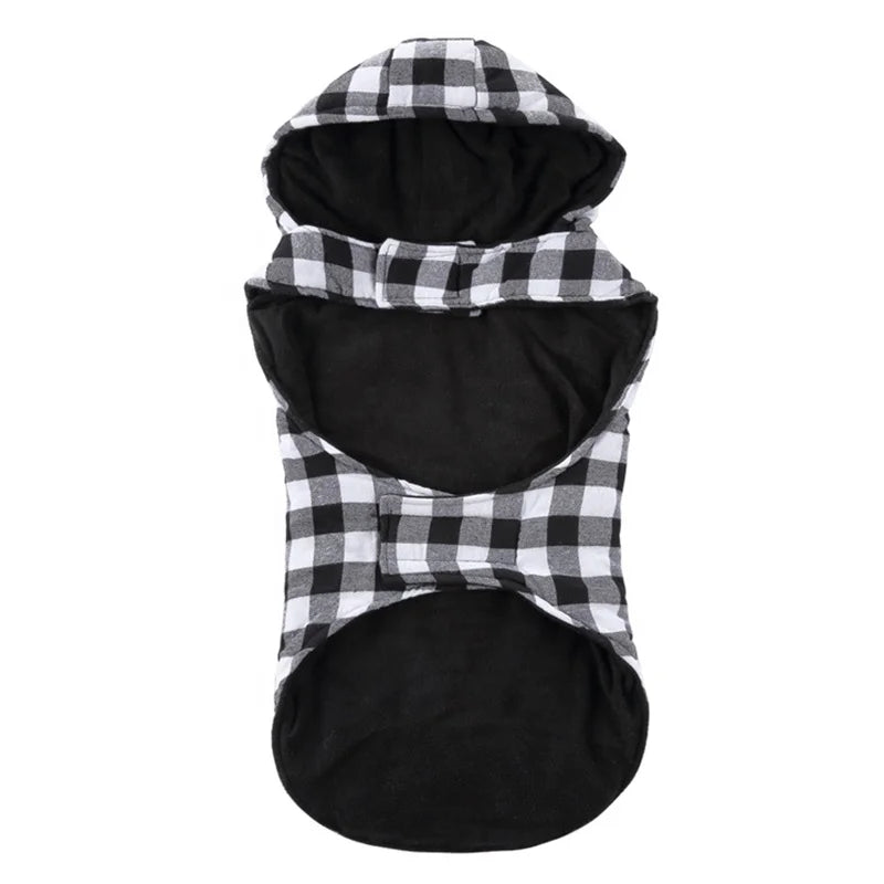 Classic Grid Luxury Cotton Padded Polyester Winter Coat for Big Dogs XL/XXL Autumn Season Pet Apparel with Harness Hole Leash