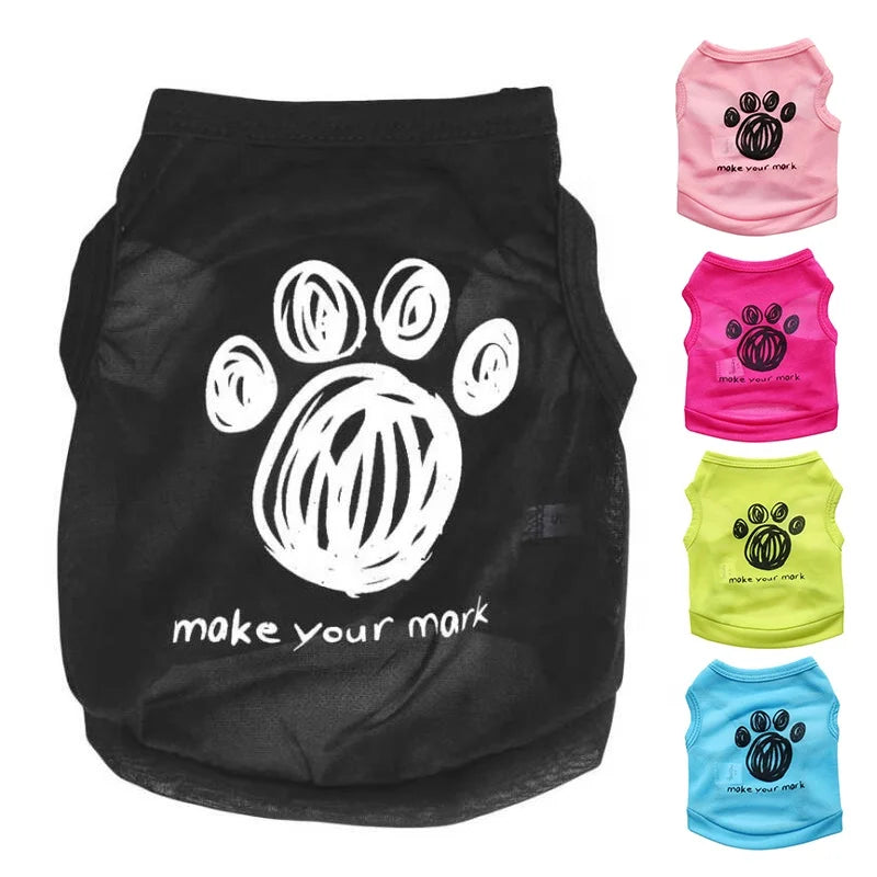 Cute Cartoon Graffiti Paws Printed Eco-Friendly Leisure Summer Vest for Dogs Breathable Polyester Fabric Hand Wash Spring