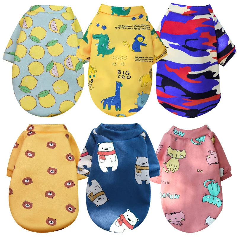 Super Cute Polyester Pet Apparel Fleece Lined Sweatshirt Dino Strawberry Bear Patterns Warm Dog Cat Clothing for Winter Spring