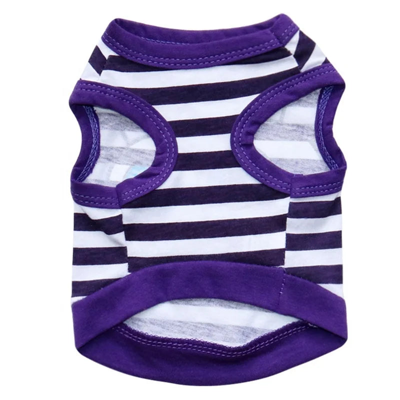 Wholesale XS Size Cotton Dog Clothes with Big Eyes Stripes XS Wag a Tude T-Shirt Summer/Spring Cartoon Style Shirt for Dogs