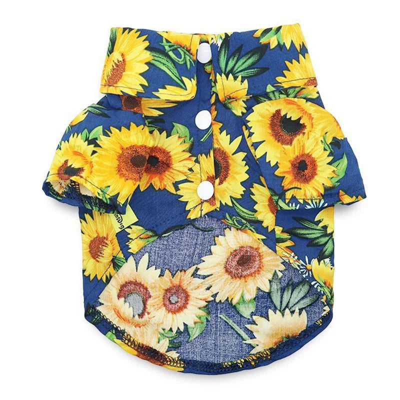 Modern Hawaii Style Floral Printed Cotton Polyester Dog Vest for Summer Spring and Fall Seasons