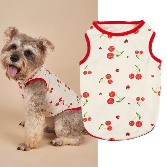 Cute Cartoon Cherry Print Dog Vest Popular Polyester Spring/Summer Breathable Soft Sleeveless Shirt Small Dogs Yorkie Poodle