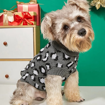 Hot Selling XS Size Leopard Pattern Pet Knitted Sweater Pink Grey Khaki Wool Yarn for Small Dogs Winter Clothes