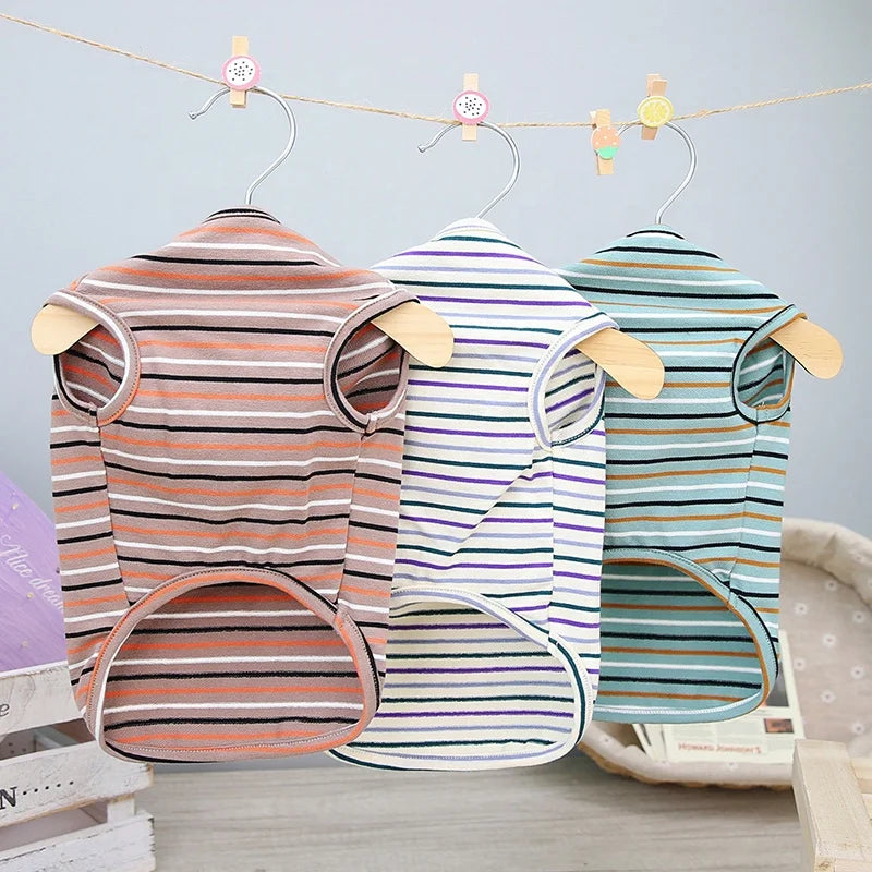 GorisPet 100% Cotton Soft Fabric Smiling Face Dog Printed Rainbow Striped Summer Vest Classic Pet Tank XXL XL Sizes Spring