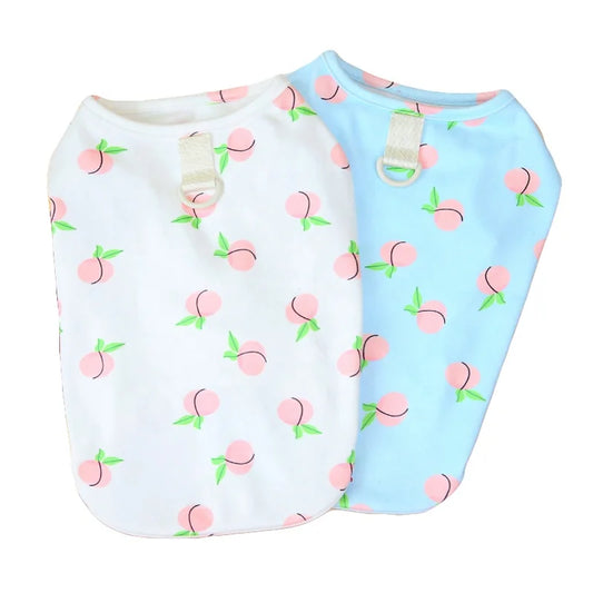 Cute Peach Printing Yorkie Chihuahua Dog Polyester Vests with Harness Ring for Summer Spring Classic Design Wholesale