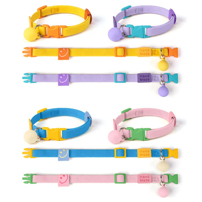 Adjustable Modern Simple Dog & Cat Collar-Soft Polyester with Ribbons Safety Buckle Bell Colorful Elastic 7 Colors Available